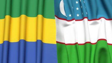 GABON ve UZBEKISTAN bayrakları gerçekçi kumaş dokusuyla