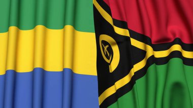 GABON ve VANUATU bayrakları gerçekçi kumaş dokusuyla