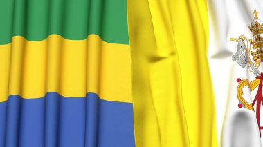 GABON ve VATICAN bayrakları gerçekçi kumaş dokusuyla