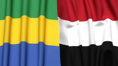 GABON ve YEmen bayrakları gerçekçi kumaş dokusuyla