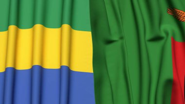 GABON ve ZAMBIA bayrakları gerçekçi kumaş dokusuyla