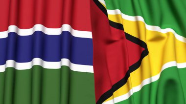 GAMBIA ve GUYANA bayrakları gerçekçi kumaş dokusuna sahip