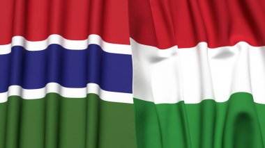 GAMBIA ve HUNGARY bayrakları gerçekçi kumaş dokusuyla