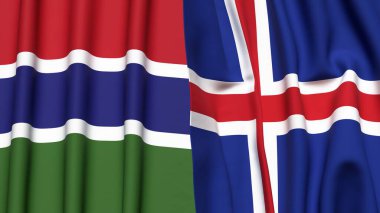 GAMBIA ve ICELAND bayrakları gerçekçi kumaş dokusuna sahip