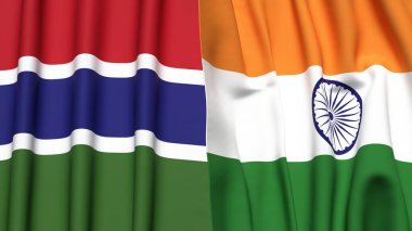 GAMBIA ve Hindistan 'ın gerçekçi kumaş dokusuna sahip bayrakları