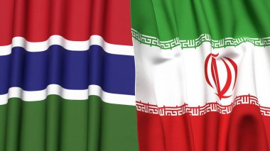 GAMBIA ve İRAN bayrakları gerçekçi kumaş dokusuna sahip