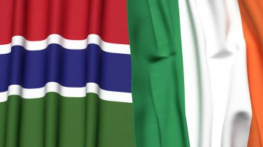 GAMBIA ve IRELAND bayrakları gerçekçi kumaş dokusuyla