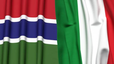 GAMBIA ve İtalyan bayrakları gerçekçi kumaş dokusuyla