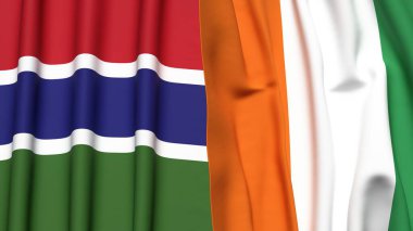 GAMBIA Bayrakları ve gerçekçi kumaş dokusuna sahip IVORY Kıyı