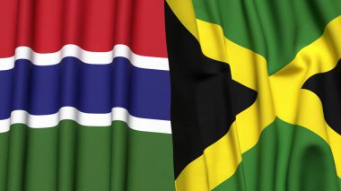 GAMBIA ve JAMAICA bayrakları gerçekçi kumaş dokusuyla