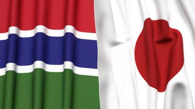 GAMBIA ve JAPAN bayrakları gerçekçi kumaş dokusuna sahip