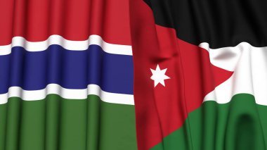 GAMBIA ve JORDAN bayrakları gerçekçi kumaş dokusuna sahip