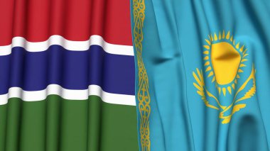 GAMBIA ve KAZAKHSTAN bayrakları gerçekçi kumaş dokusuna sahip