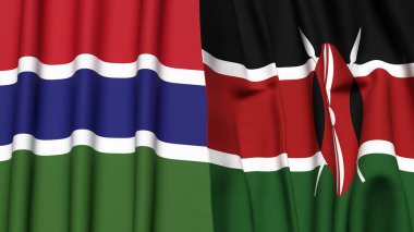 GAMBIA ve KENYA bayrakları gerçekçi kumaş dokusuna sahip