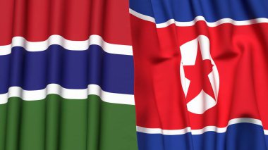 GAMBIA ve KOREA Kuzey Bayrakları gerçekçi kumaş dokusuyla