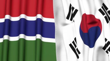 GAMBIA Bayrakları ve KOREA GÜNEY Gerçekçi kumaş dokusuna sahip