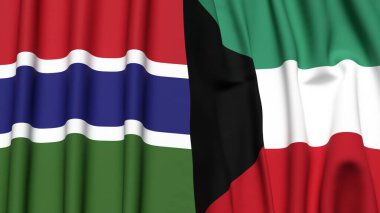 GAMBIA ve KUWAIT bayrakları gerçekçi kumaş dokusuyla