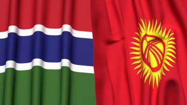 GAMBIA ve KYRGYZSTAN bayrakları gerçekçi kumaş dokusuyla