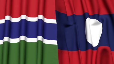 GAMBIA ve LAOS bayrakları gerçekçi kumaş dokusuyla