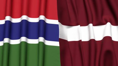 GAMBIA ve LATVIA bayrakları gerçekçi kumaş dokusuyla