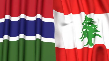 GAMBIA ve LEBANON bayrakları gerçekçi kumaş dokusuyla