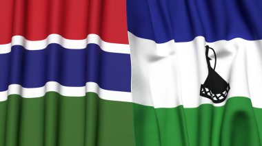 GAMBYA ve LESOTHO bayrakları gerçekçi kumaş dokusuyla