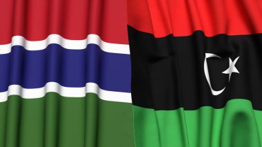 GAMBIA ve LIBYA bayrakları gerçekçi kumaş dokusuyla