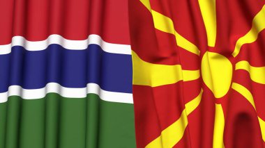 GAMBIA ve MACEDONIA bayrakları gerçekçi kumaş dokusuna sahip