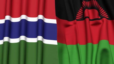 GAMBIA ve MALAWI bayrakları gerçekçi kumaş dokusuyla