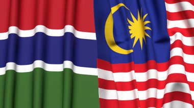 Gerçekçi kumaş dokusuna sahip GAMBIA ve MALAYSIA bayrakları
