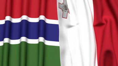 GAMBIA ve MALTA bayrakları gerçekçi kumaş dokusuyla