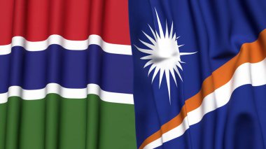 GAMBIA ve MARSHALL Adaları bayrakları gerçekçi kumaş dokusuna sahip