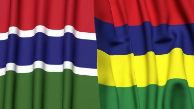 GAMBIA ve MAURITIUS bayrakları gerçekçi kumaş dokusuna sahip
