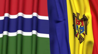 GAMBIA ve MOLDOVA bayrakları gerçekçi kumaş dokusuna sahip