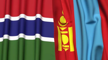 GAMBIA ve Mongol bayrakları gerçekçi kumaş dokusuna sahip