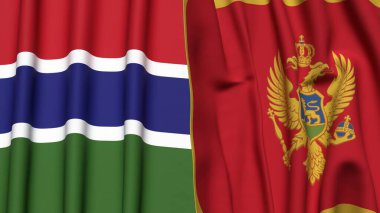 GAMBIA ve MonteneGRO bayrakları gerçekçi kumaş dokusuyla