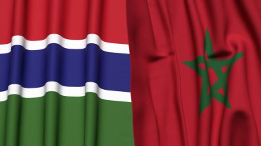 GAMBIA ve MoroCCO bayrakları gerçekçi kumaş dokusuyla