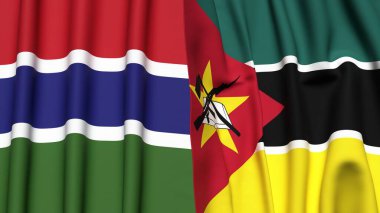 GAMBIA ve MOZAMBIQUE bayrakları gerçekçi kumaş dokusuyla