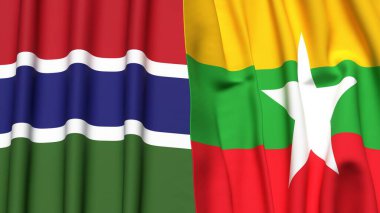 GAMBIA ve Myanmar 'ın gerçekçi kumaş dokusuna sahip bayrakları