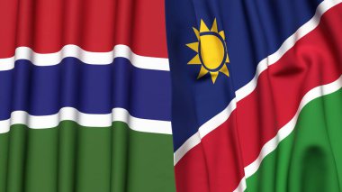 GAMBIA ve NAMIBIA bayrakları gerçekçi kumaş dokusuna sahip