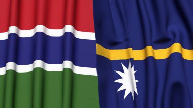 GAMBIA ve NAURU bayrakları gerçekçi kumaş dokusuna sahip