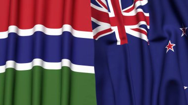 GAMBIA ve YENİ ZEALAND bayrakları gerçekçi kumaş dokusuyla