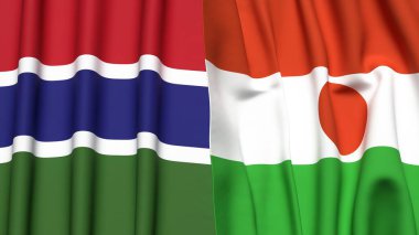 GAMBIA ve NIGER bayrakları gerçekçi kumaş dokusuyla