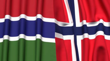 GAMBIA ve NORway bayrakları gerçekçi kumaş dokusuyla