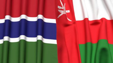GAMBIA ve OMAN bayrakları gerçekçi kumaş dokusuna sahip