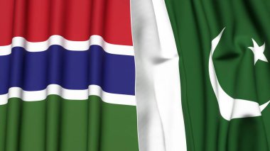 GAMBIA ve PAKISTAN bayrakları gerçekçi kumaş dokusuyla