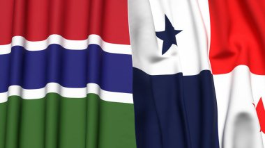 GAMBIA ve Panama bayrakları gerçekçi kumaş dokusuna sahip