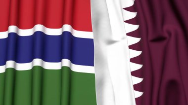 GAMBIA ve Katar bayrakları gerçekçi kumaş dokusuyla