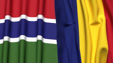 GAMBIA ve ROMANIA bayrakları gerçekçi kumaş dokusuna sahip