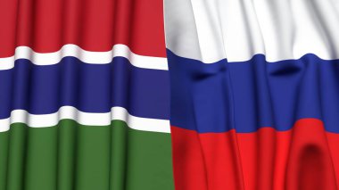 Gerçekçi kumaş dokusuna sahip GAMBIA ve RUSSIA bayrakları